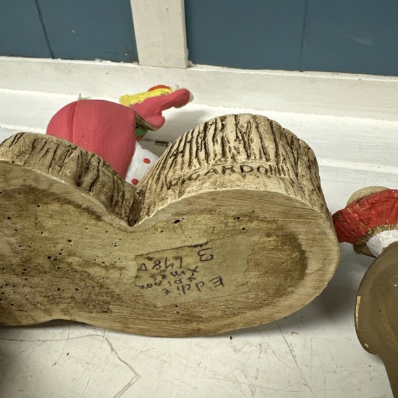 Vintage Set Of 4‎ Ricardo Clowns Driftwood Statue Quirky Folk Art HandPainted - Picture 8 of 10